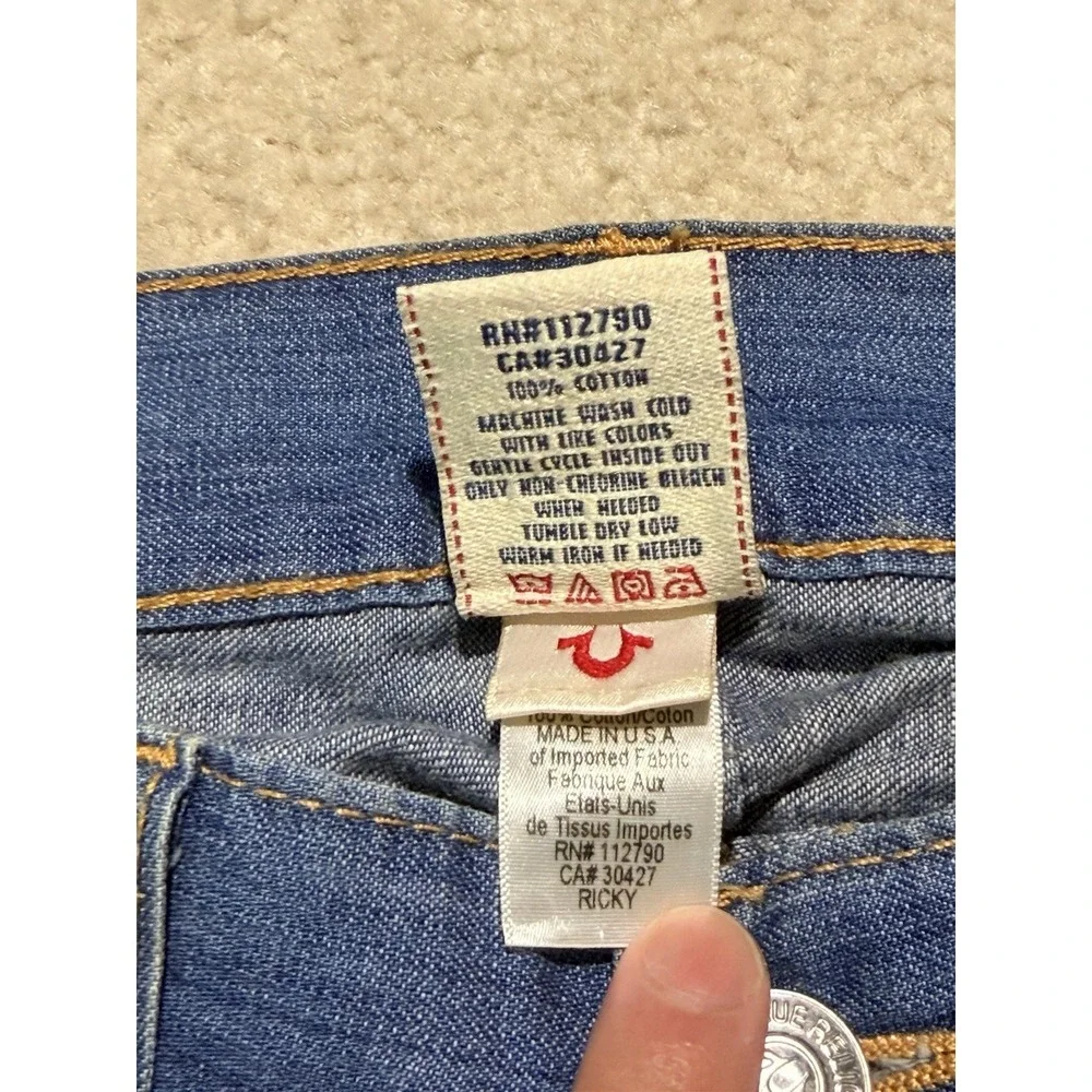 True Religion Ricky Jeans Mens 34 Made In USA Bootcut Flap Pocket Blue Denim Y2K